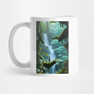 A Cute Girl Chilling with Waterfalls in a Forest Mug